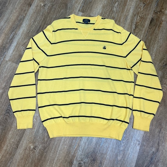 346 Brooks Brothers V-Neck Merino Wool Sweater Sz XL Yellow Navy Blue Stripe - Picture 1 of 12